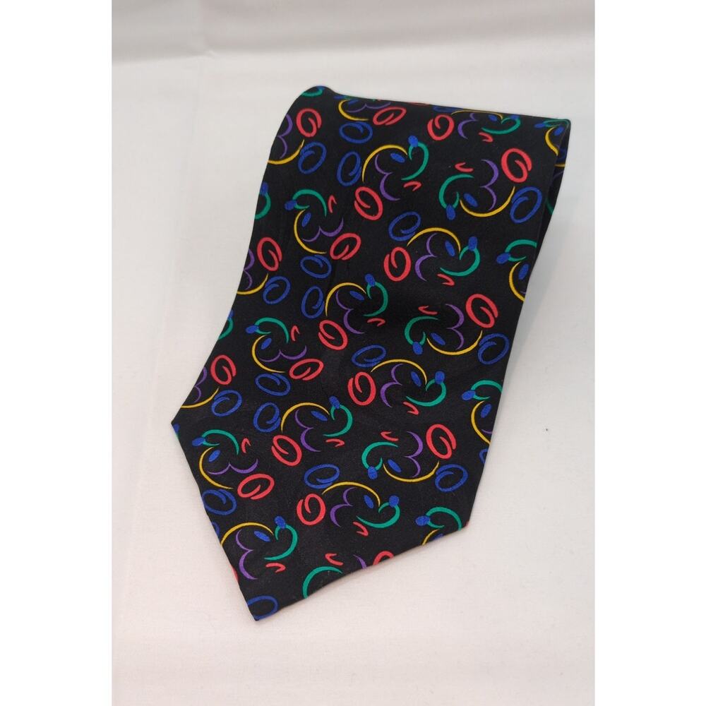 Walt Disney World 100% Silk Hand-Made Korea Black Pointed Tie Disney Logo